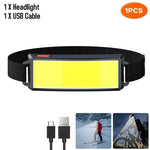 lampe frontale led cob rechargeable usb batterie intégrée indicateur puissance mode ajustable ceinture camping