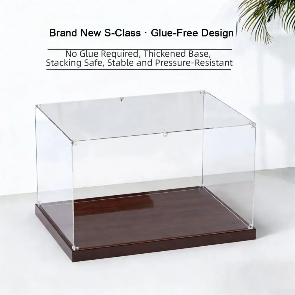 présentoir transparent moderne plateau bois clips métalliques rangement acrylique respectueux environnement empilable articles divers
