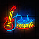 néon lumineux guitare rock roll live music couleur rouge bleu jaune blanc fixations