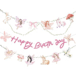 guirlande happy birthday fées lapin papillons arc licorne aquarelle enfantine féerique pastel
