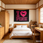 tapisserie murale graphique pink chien cœur noir rose vif moderne décoration chambre étudiante bannière