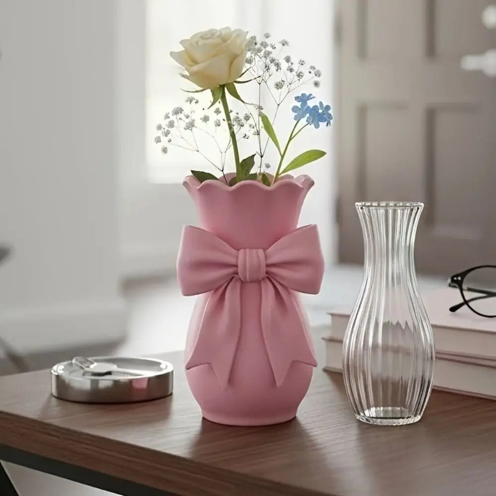 vase table moderne élégant verre cristal rose clair nœud doux