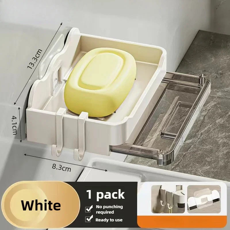 porte savon mural adhésif gris moderne double drainage salle bains organisateur plastique