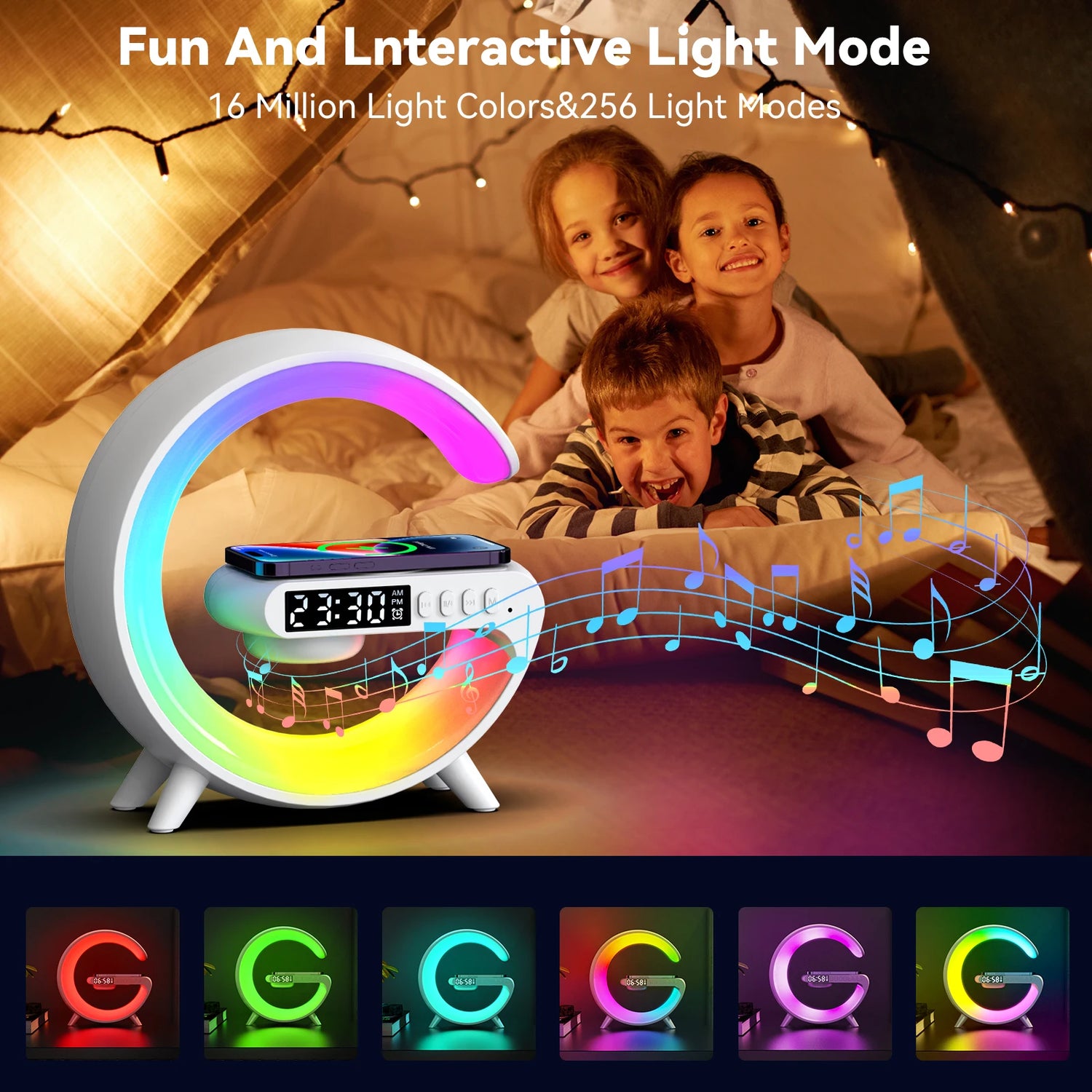 Lampe réveil LED intelligente avec haut-parleur sans fil - vue de côté