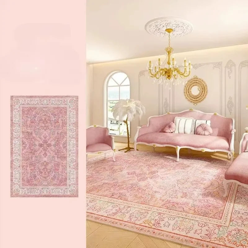tapis rose ornements floraux texture douce classique salon chambre moderne