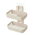 support savon adhésif moderne bleu rose beige texture granulée salle bain pratique amovible double