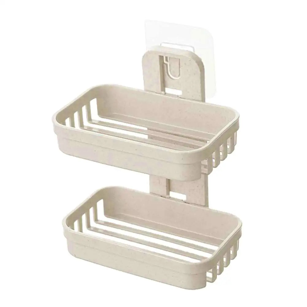 support savon adhésif moderne bleu rose beige texture granulée salle bain pratique amovible double