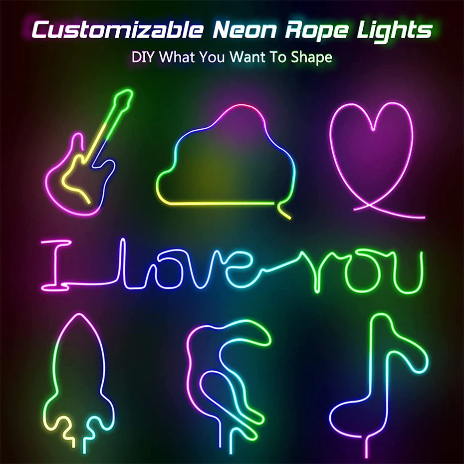 ruban led néon multicolore 12v 96leds smd controle bluetooth wifi tuya app moderne étanche