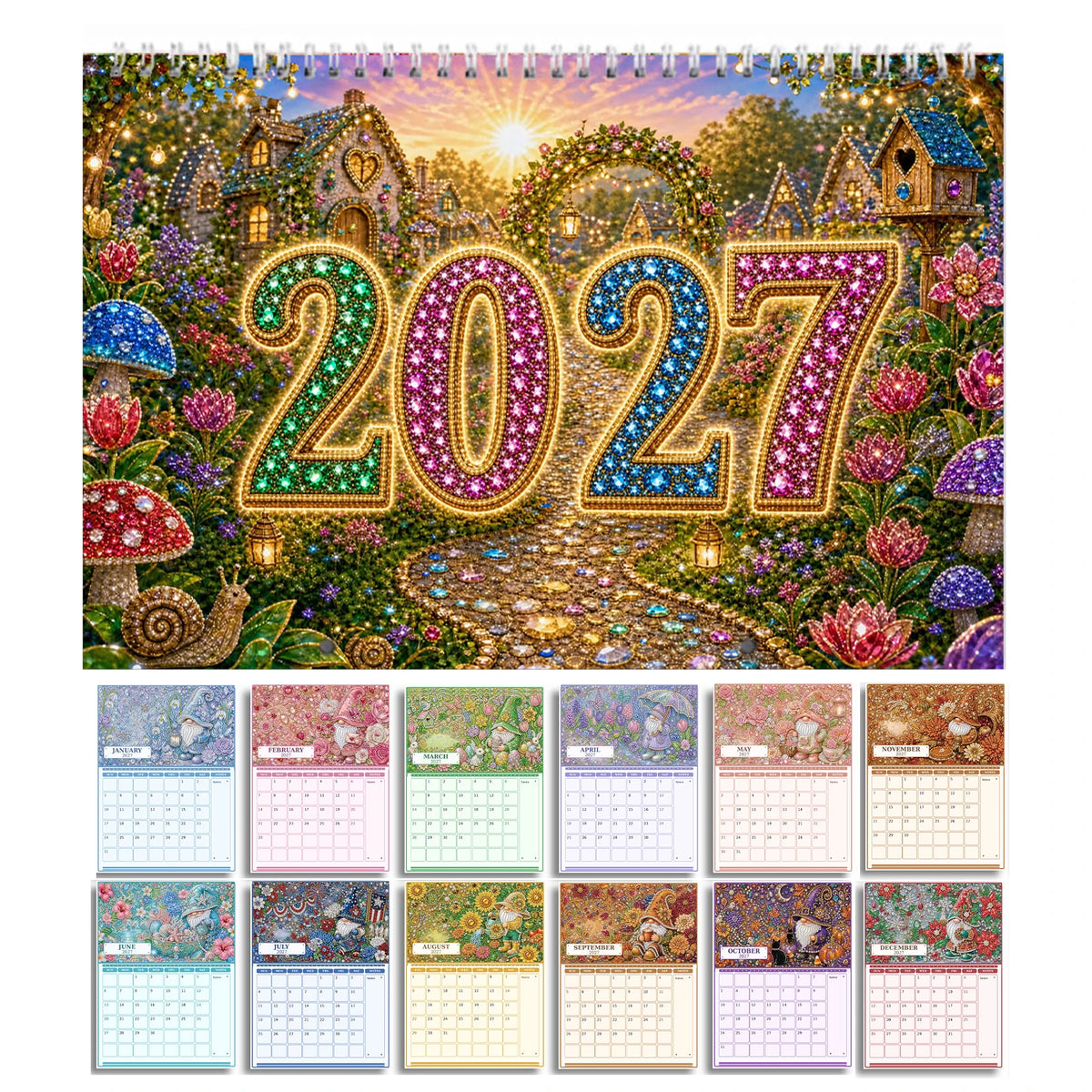 calendrier mural diy peinture diamants ornements personnages fleurs animaux rose vert bleu blanc opaques