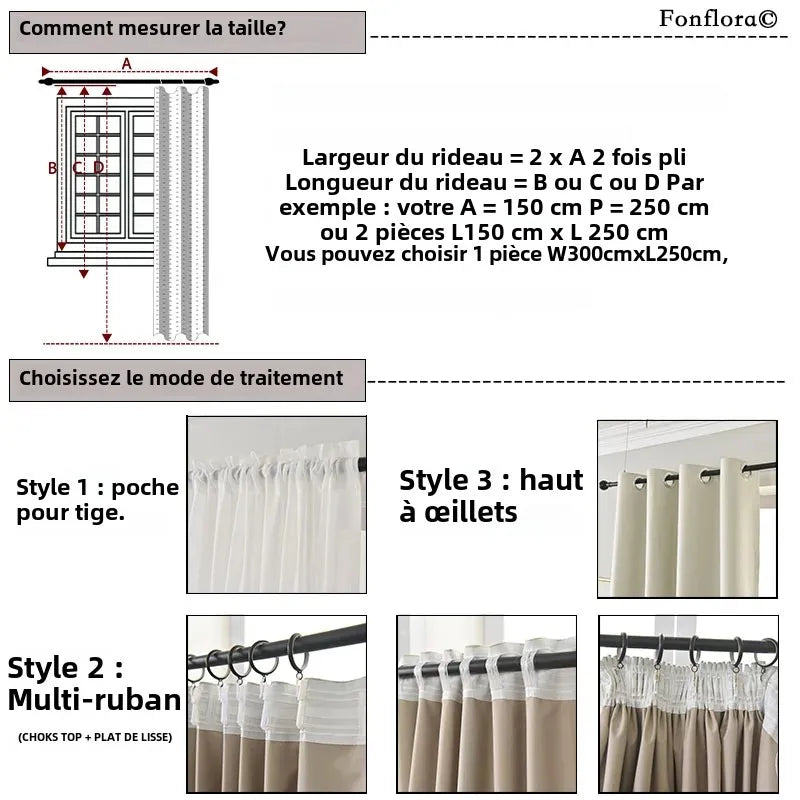 Rideau Polyester Translucide Modernes Fenêtres Françaises Installation Plafond Ouverture Bipartite Œillets Solide Moderne