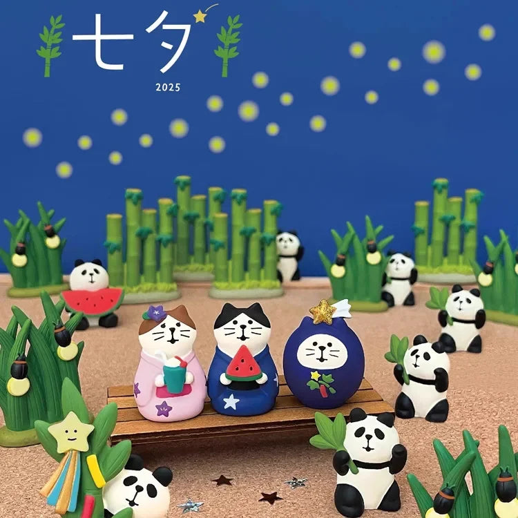figurines animaux résine japonais motifs floraux étoiles couleurs vives pastèque kimono chapeau tasse