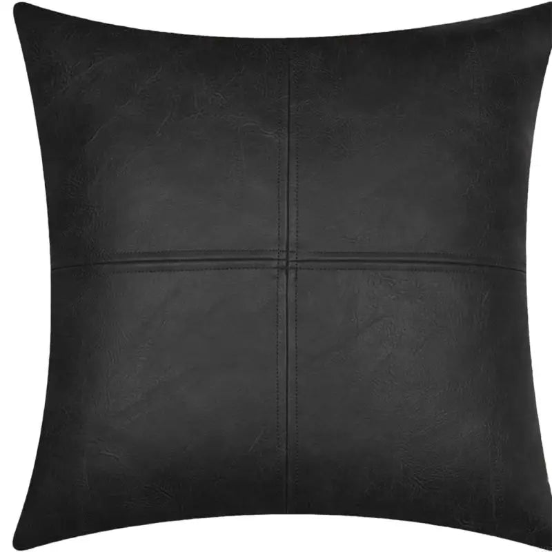coussin carré moderne polypropylène texture cuir noir marron imperméable maison zippé 45x45cm