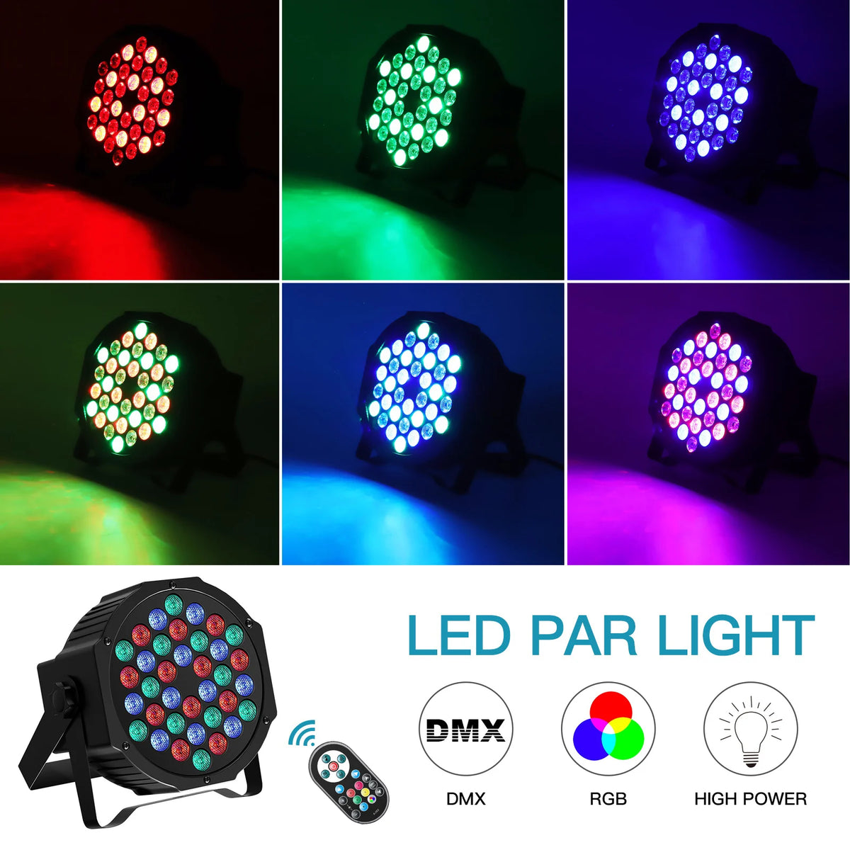 projecteur led rgb dmx controle telecommande effet scene disco professionnel