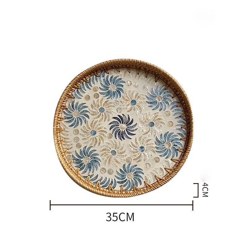 assiette plate décorative rotin tressé motif fleurs boho rustique couleur naturelle