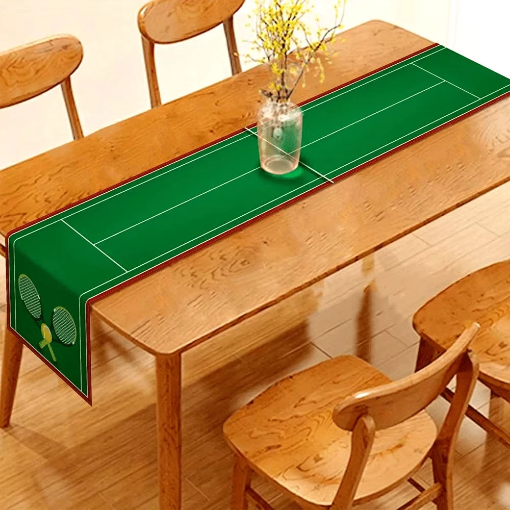 champ tennis raquettes balles vert blanc rouge table decoration anniversaire fête mariage lin maison