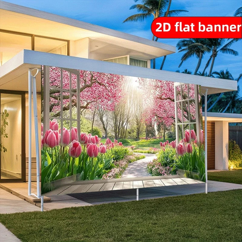 bannière décorative printemps tulipes cerisiers fleurs naturelle suspension mariage anniversaire