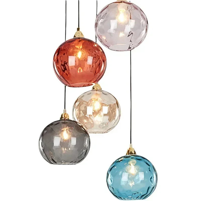 Suspension lumineuse moderne rose gris bleu ampoules intégrées texture granulée chambre salon