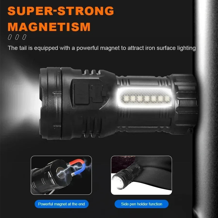 lampe torche noire led rechargeable 9led cob lumiere forte aimantée modernisée robuste
