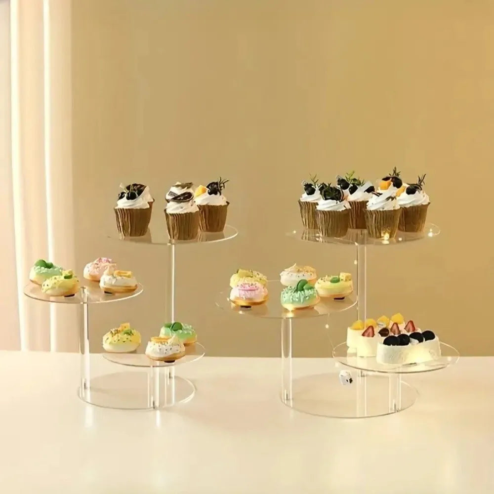 présentoir gâteaux transparent triple niveau cupcakes modernes élégants réutilisable multiple utilisations