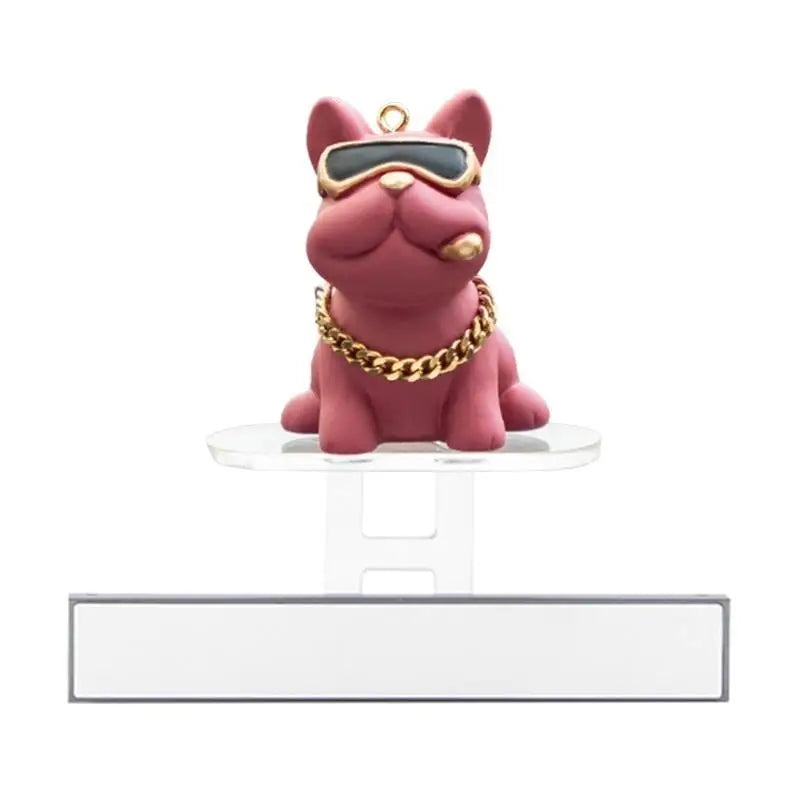 figurine chien rose bleu noir lunettes collier porte clés moderne transparent