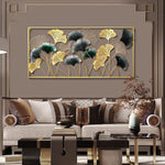 décoration murale métal feuilles ginkgo or noir moderne élégante art asiatique fixations chambre coucher