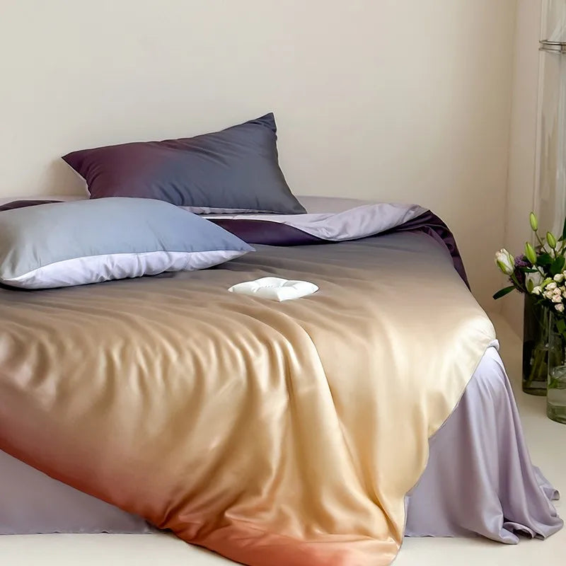lit drap violet gris moderne ultra doux soyeux housses oreillers taies soft confortable été