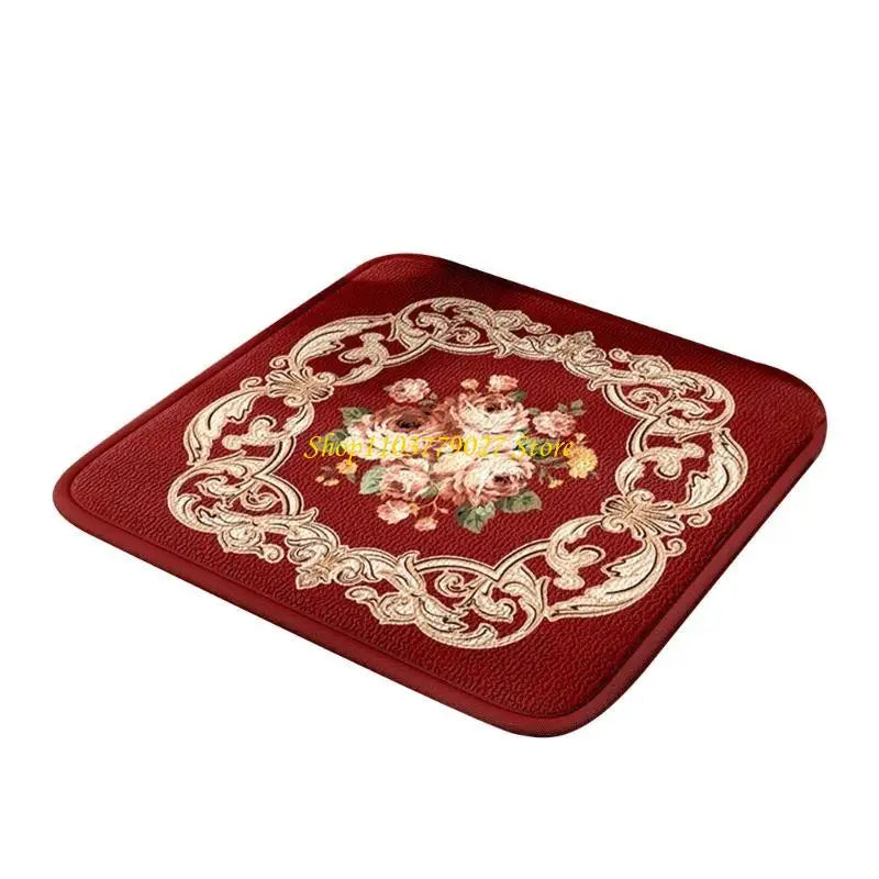 coussin chaise mousse mémoire forme carrée classique fleurs bordure ornée rouge gris