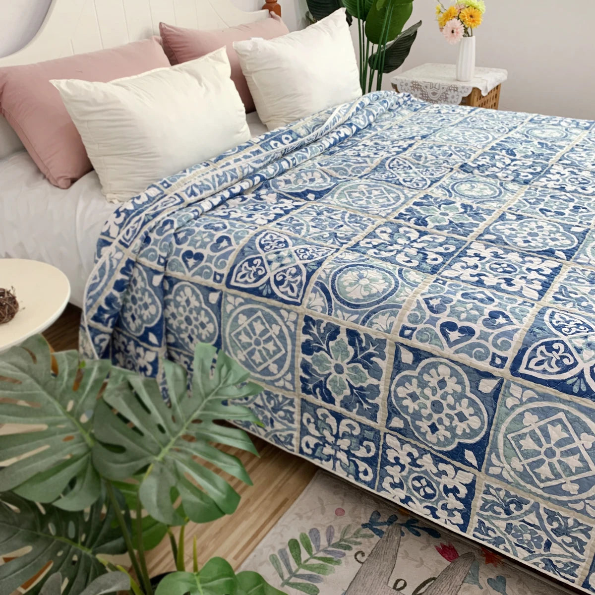 couverture patchwork coton polyester géométrique bohème motifs floraux ethniques 230x250cm