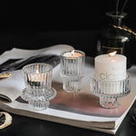 photophore verre transparent moderne bougies assorties rayures verticales décoration intérieure table élégant support