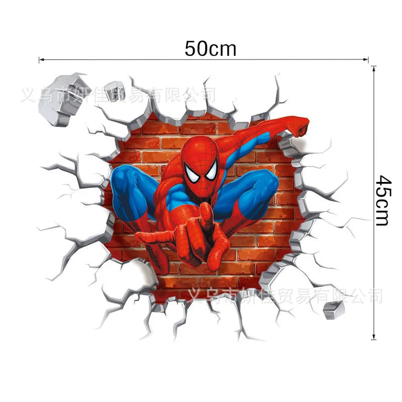 sticker mural 3d spiderman combat rouge bleu blanc décoration chambre salon opacité fond briques