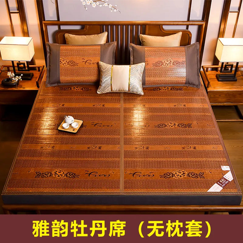 tapis sol marron clair imprimé floral traditionnel double face rafraîchissant pliable bambou soie glacée