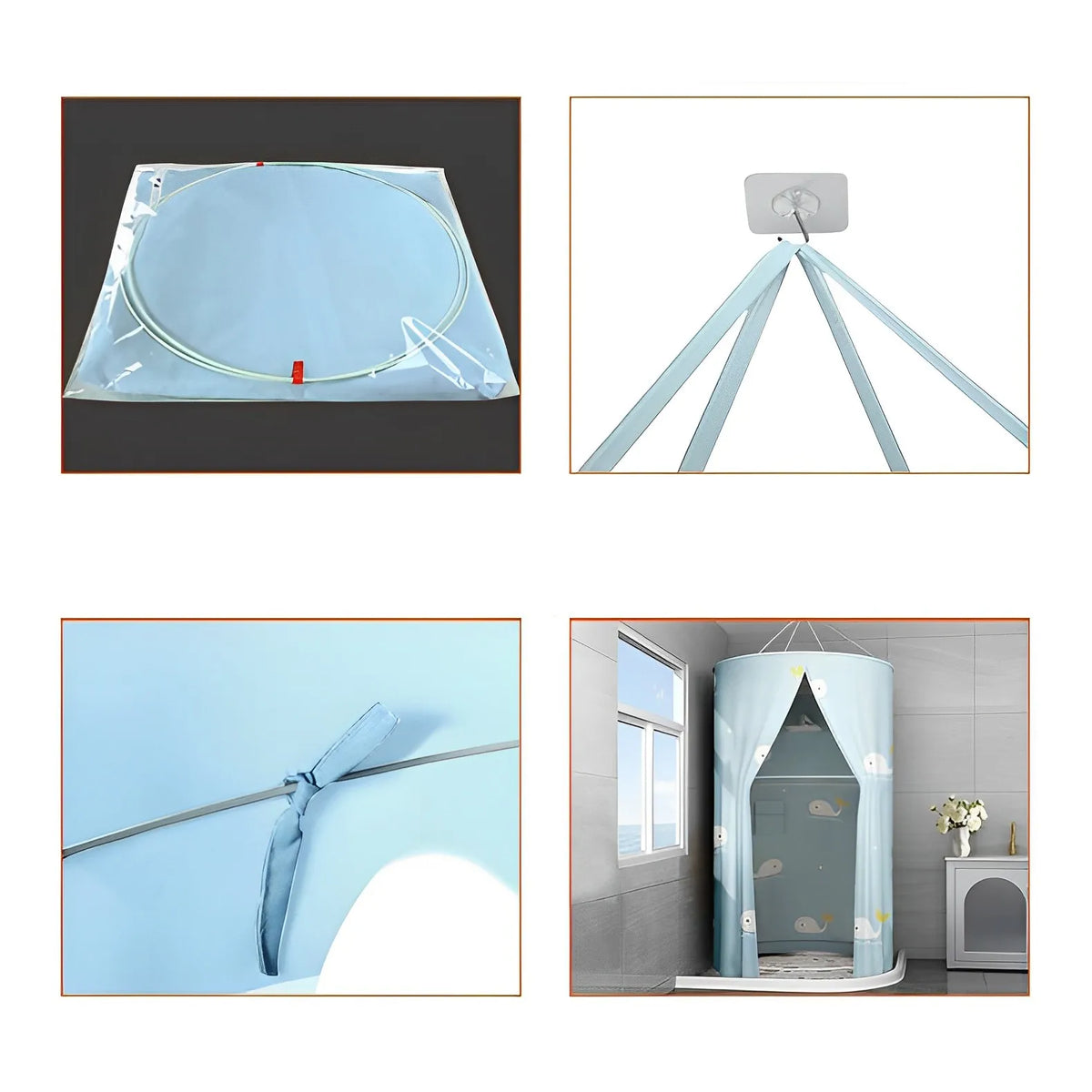 rideau extérieur tente cabine dôme bleu blanc motifs feuilles imperméable polyester cloison semi transparent