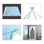 rideau extérieur tente cabine dôme bleu blanc motifs feuilles imperméable polyester cloison semi transparent