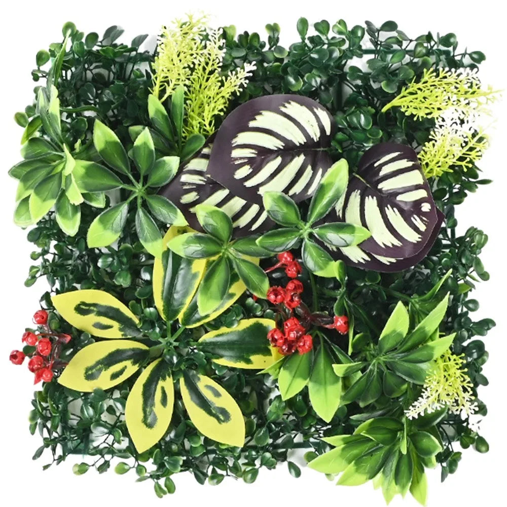 plantes artificielles murales modernes feuilles variées décoration extérieure branches naturelles