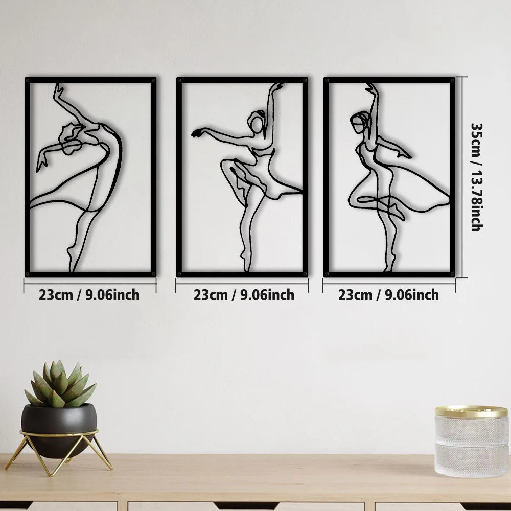 décoration intérieure plaque métal silhouette danseuse minimaliste noirs set pièces