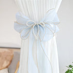 rideau fenêtre transparent rubans décoratifs nœuds dorées élégants maison vintageclair rose blanc