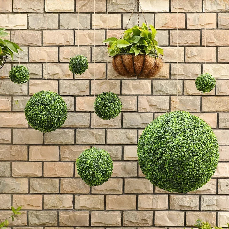 boule artificielle verte décoration extérieure moderne chaîne feuillage dense 10cm 13cm 18cm 23cm 28cm