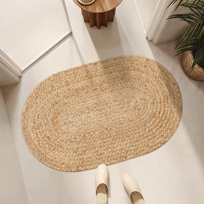 tapis jute naturel beige clair tissé main motif géométrique rustique salon chambre décoration maison