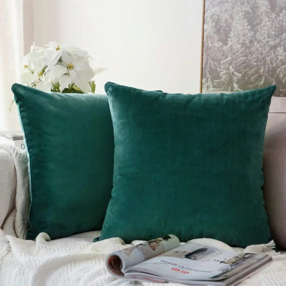 housse coussin carrée velours uni canapé salon décoration maison 45x45cm