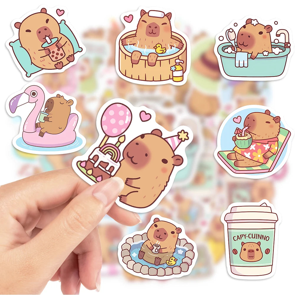 sticker adhésif dessin animé animal mignon motifs simples capsules banane pastèque transparent waterproof vinyl