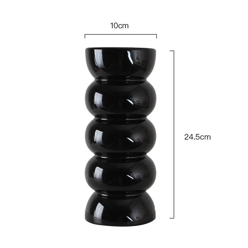 vase céramique noir moderne rond concave décoration intérieure hydroponique arrangement fleurs