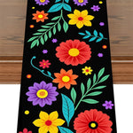 table table motif crânes fleurs colorées festif moderne noir rouge jaune violet vert