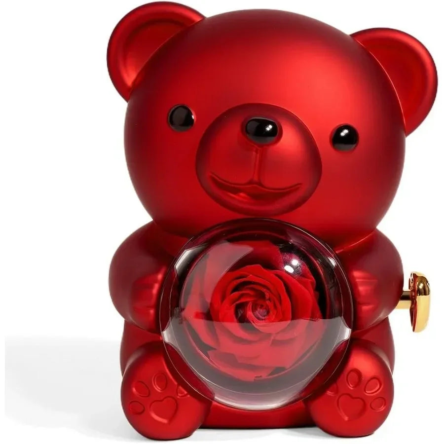 boîte bijoux rouge ours jouet brillant lisse dorés rose verre cœur anniversaire noël saint