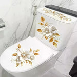 stickers decoratifs toilettes fleurs dorées brillantes luxe floral chambre