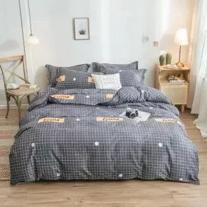 ensemble literie moderne noir blanc motif géométrique housse couette oreillers polyester