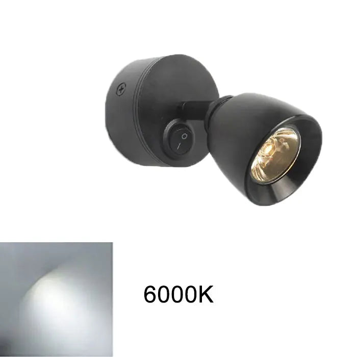 Spot mural moderne LED 12V blanc noir interrupteur rotatif 3000K 4000K 6000K