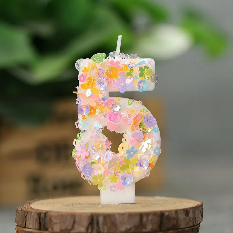 bougies décoratives chiffres fleurs paillettes anniversaire mariage multicolore blanc festive tringle fixe