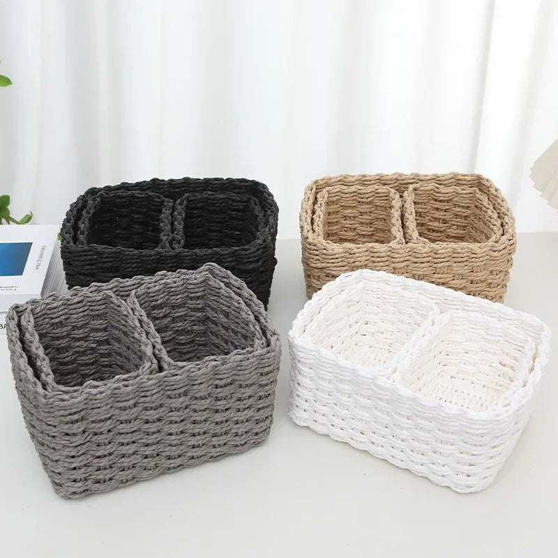 paniers rangement tissés osier gris noir beige blanc modernes rustiques multifonctionnels rangement organisation