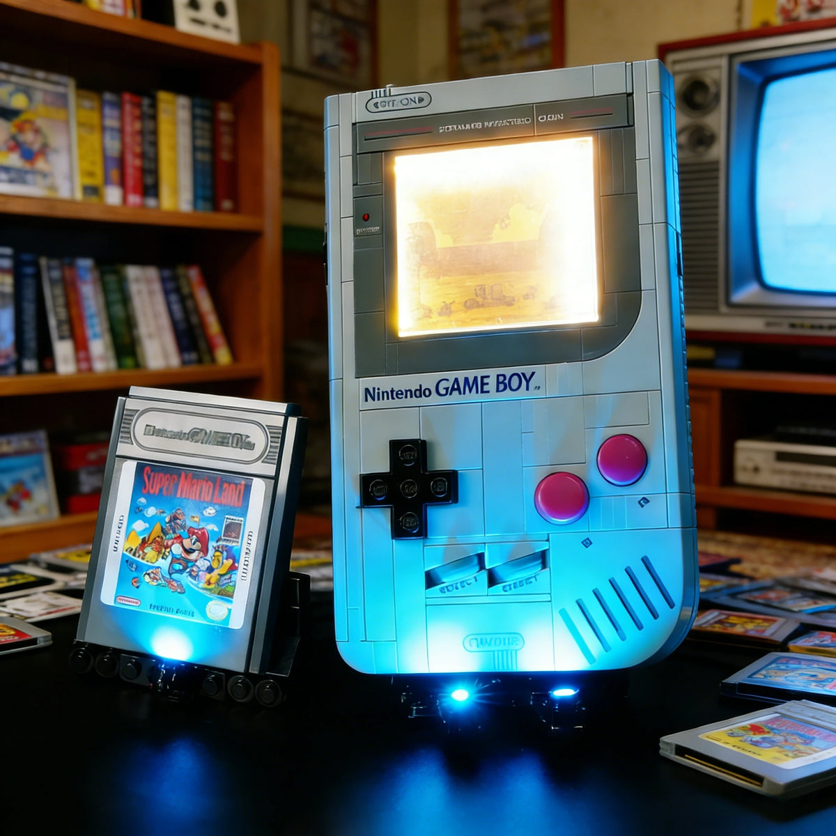 lampe décorative rétro console game boy blanc gris rose bleu écran lumineux boutons noirs
