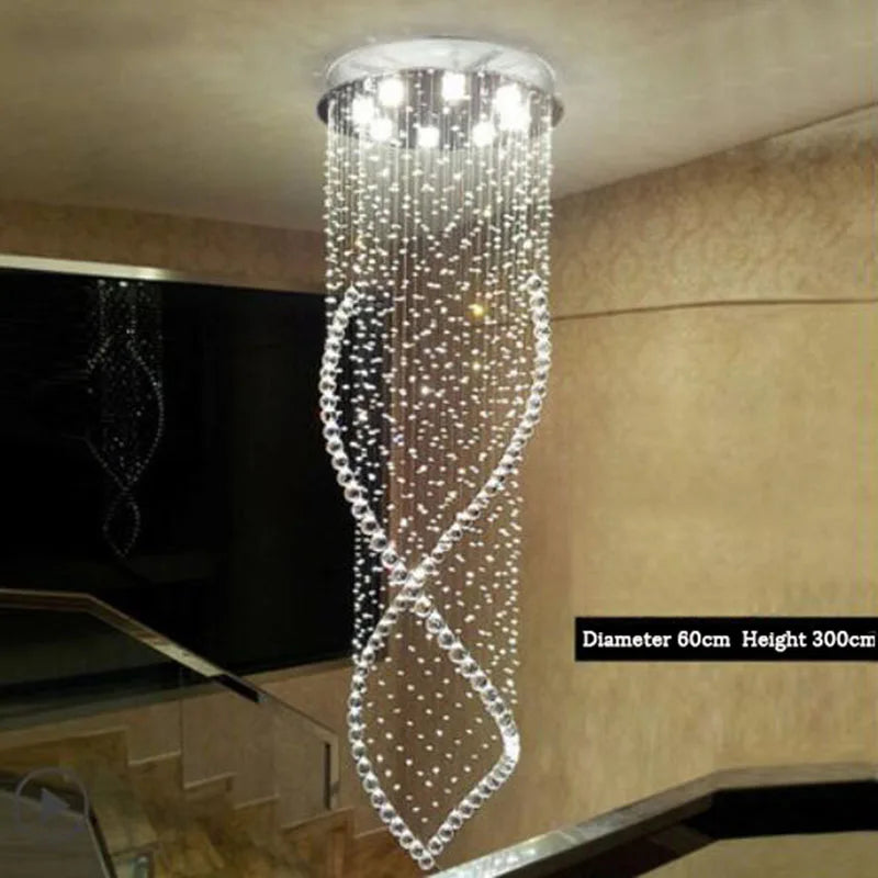 lustre moderne cristal transparentes argentées spirale élégant led suspension intérieur grande taille fixations ø120cm